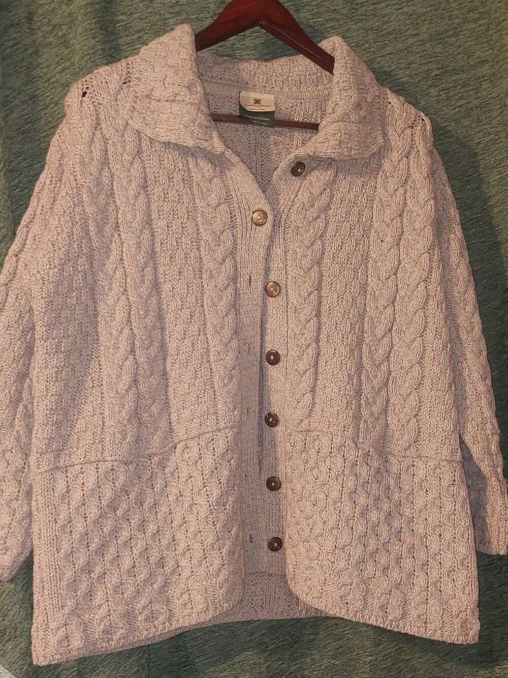 Carraig Donn Merino Wool Made In Ireland Beige Cable Knit Cardigan XL